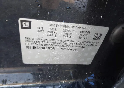 2013 Chevrolet Malibu 2Lt from USA, damaged, VIN 1G11E5SA2DF319601